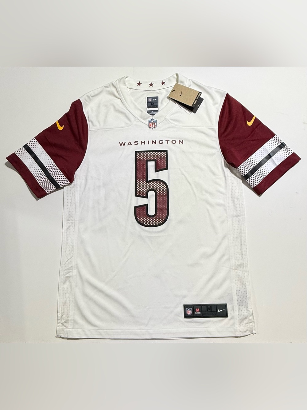 NFL Washington White and Burgundy #5 Football Jersey Jayden Daniels  jersey.